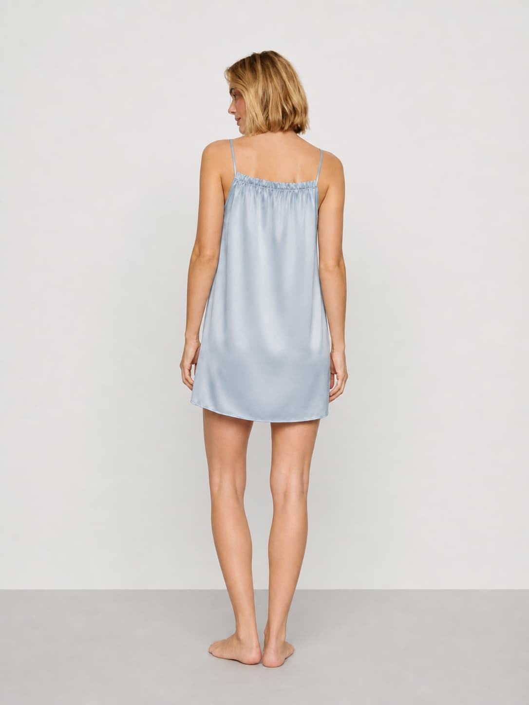 Washable Silk Ruffle-Trim Drawstring Mini Slip Dress