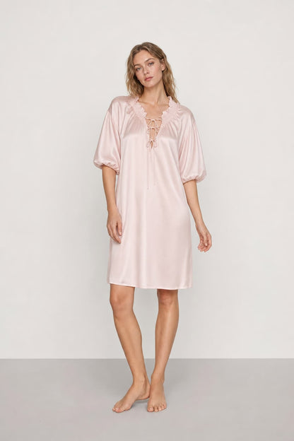 Washable Silk Tie-Neck Midi Sleep Dress