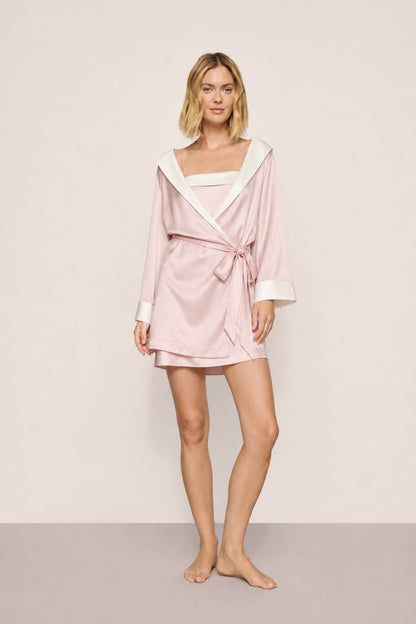 Washable Silk Contrast-Trim Midi Robe