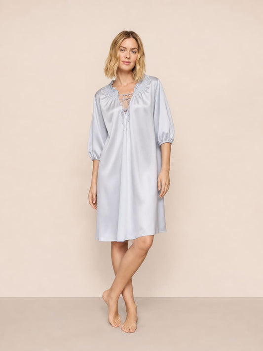 Washable Silk Tie-Neck Midi Sleep Dress