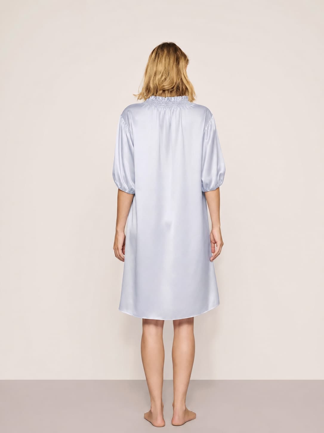 Washable Silk Tie-Neck Midi Sleep Dress