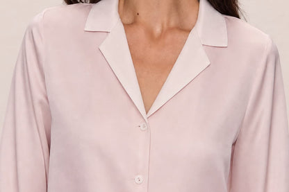 Washable Silk Contrast Trim Long Sleeve Pajama Set