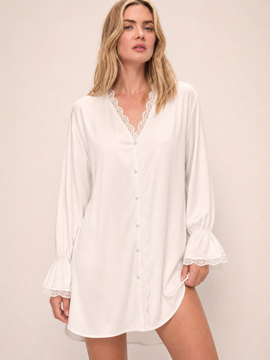 Washable Silk Lace-Trim Shirt & Shorts Pajama Set