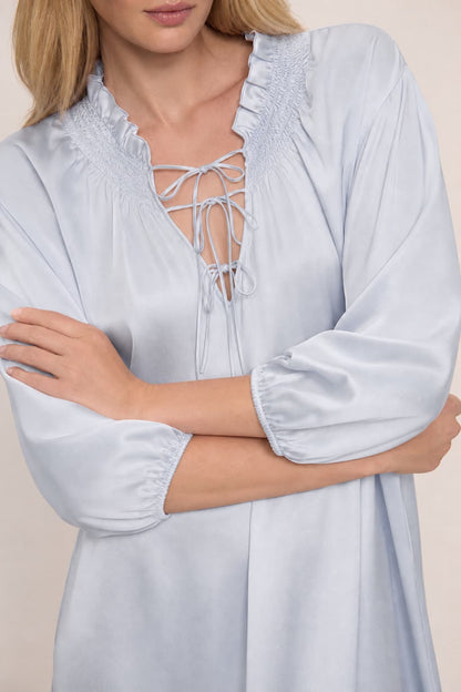 Washable Silk Tie-Neck Midi Sleep Dress