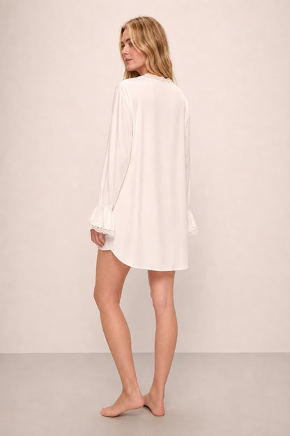 Washable Silk Lace-Trim Shirt & Shorts Pajama Set
