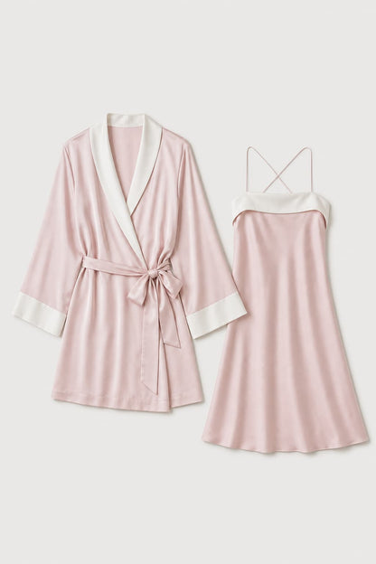Washable Silk Contrast-Trim Midi Robe
