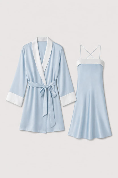 Washable Silk Contrast-Trim Midi Robe